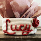 Personalized Cute Small Woven Basket with Handles, Custom Cotton Rope Room Shelf Storage Basket, Empty Decorative Gift Basket, Decorative Round Bin for Nursery Bedroom Bathroom (Style B) - Image 5