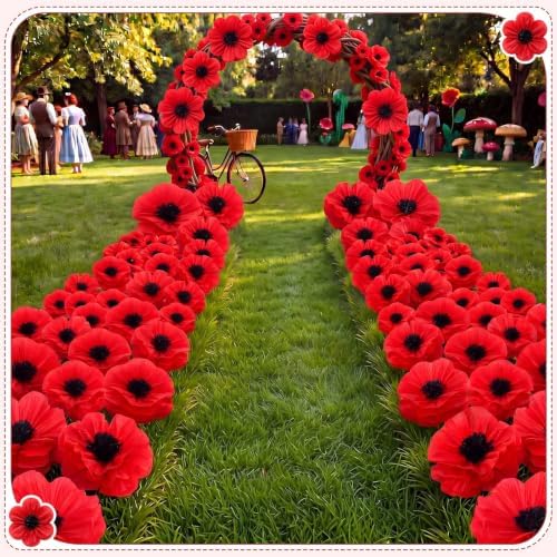 36 Pcs Paper Flowers for Party Decor, Red Poppy - Image 4