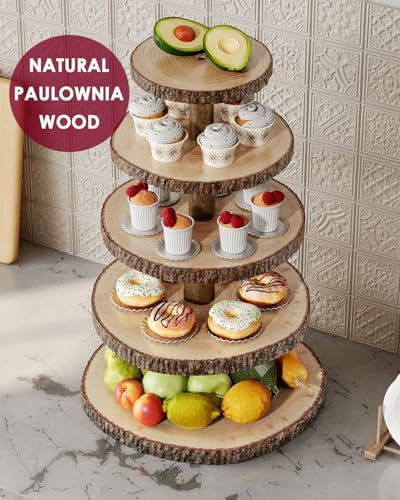 Wood Cupcake Stand, 5 Tier Cupcake Tower, Large Rustic Cake Display Holder - Image 6