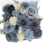 TINGE TIME Artificial Flowers Combo, Dahlia Rose Dusty Blue Wedding Flowers by TINGETIME
