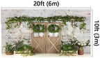 Kate Rustic White Painted Brick Wall Wood Door Photography Backdrops 20x10ft Spring Green Grass and Flowers Photo Backgrounds Baby Shower Backdrop Photoshoot Props - Image 2