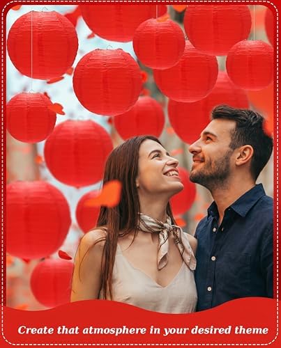 Treela 48 Pcs Paper Lanterns Party Decorations Round, Red - Image 5