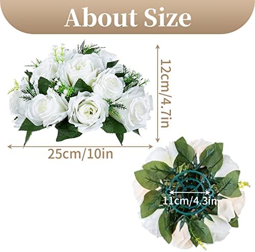 Sziqiqi Faux Silk Roses Artificial Flower Centrepieces, White, 10Pcs - Image 6
