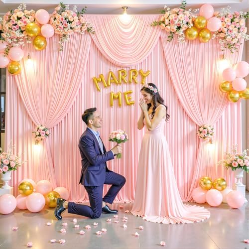 8 Panels Blush Pink Backdrop Curtain for Parties Pink Wrinkle Free 40ft x 10ft Backdrop Drapes for Baby Shower Wedding Birthday Photo Gender Reveal Photography Polyester Fabric Background Decoration - Image 2