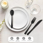 Kochorie 300 Pieces Black Plastic Silverware Heavy Duty Disposable Utensils - Image 5