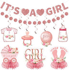 14PCS Pink Rose Gold Baby Shower Decorations for Girls, Floral "It's a Girl" Guest Book Card Balloon Boxes Circle Dot Garland Hanging Swirls Honeycomb Centerpieces Banner Kit, Gender Party Supplies - Image 4