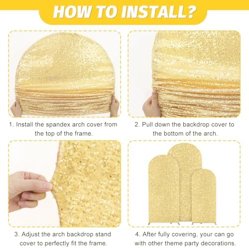 MODFUNS Gold Sequins Arch Cover Shimmer Arch Covers 6ft 6.6ft 7.2ft Spandex Arch Cover Double Used Wedding Arch Cover Set Vintage Shiny Arch Stand Cover for Wedding Ceremony Party Decoration - Image 6