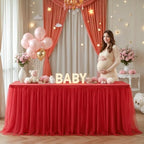 Suppromo 2 Pack 8ft Red Tulle Tablecloths for Rectangle Tables, 8 Foot Red Rectangular Table Cloth Wrinkle Free Tablecover with Tutu Skirt for Baby Shower Wedding Birthday Party Banquet Buffet Cake - Image 3