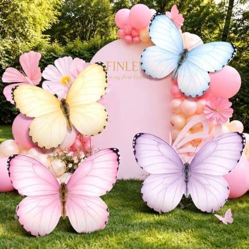 4 Pcs Large Fairy Butterfly Cardboard Cutouts, 19.69" Fairy Birthday Party Decoration, Standing Butterfly Props for Garden Outdoor Lawn Yard Signs Baby Shower Supplies Party Signs by Unknown