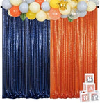 ShinyBeauty Orange Navy Blue Sequin Backdrop 4 Panels 2FTx8FT Glitter Background Sparkle Curtains Wedding Backdrops Birthday Backdrops for Photography Background - Image 2