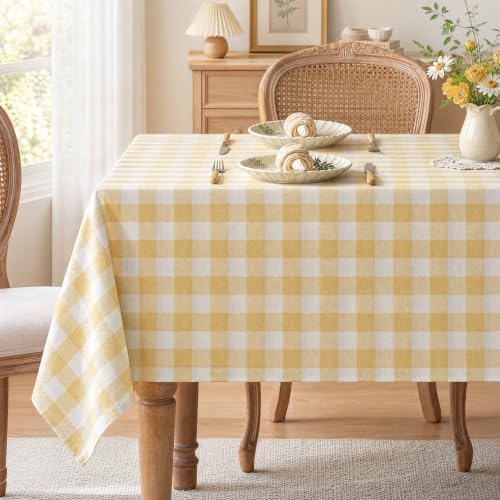 Summer Gingham Tablecloth Rectangle Table Cotton Linen Fabric Picnic Checkered Table Cloth Farmhouse Washable Wrinkle Free Buffalo Plaid Table Cover for Outdoor Birthday Party, Yellow, 60x90 by FiokleCozyHome