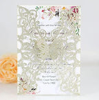 50sets Glitter Laser Cut Lace Flora Wedding Invitation Cards with Butterfly and Envelopes for Bridal Shower Engagement Quinceañera Wedding Invite (Only invitation Cards, Glitter Light Gold) - Image 3