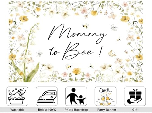 8x8ft Mommy to Bee Backdrop Bouquet Baby Shower Party Wildflower Honeycomb Floral Gender Reveal Sweet as Can Photography Background Party Banner Decorations Photo Studio Props - Image 2