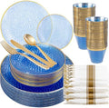 175PCS Blue Plastic Plates for 25 Guests, Disposable Plates for Party, Heavy Duty Disposable Plate Set Include: 25 Dinner Plates, 25 Dessert Plates, 25 Cups and Cutlery for Wedding & Party by Sykomo