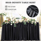 QueenDream 14ft Black Polyester Table Skirts for Rectangle and Round Teacher Desk Skirt Table Cloth Baby Shower Wedding Decor Birthday Party Graduation Gender Reveal Dessert Cake Decorations - Image 4