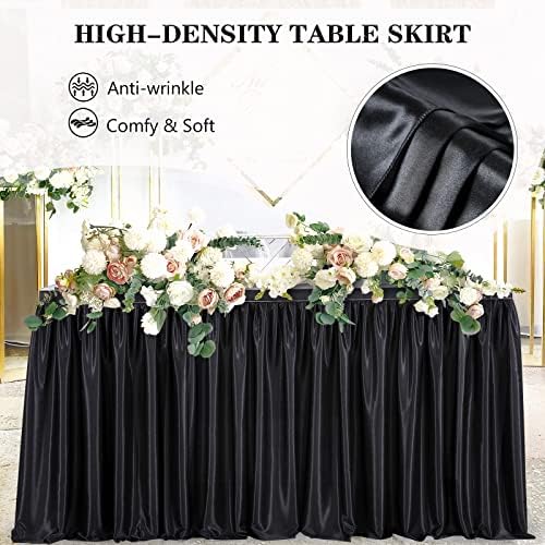 QueenDream 14ft Black Polyester Table Skirts for Rectangle and Round Teacher Desk Skirt Table Cloth Baby Shower Wedding Decor Birthday Party Graduation Gender Reveal Dessert Cake Decorations - Image 4