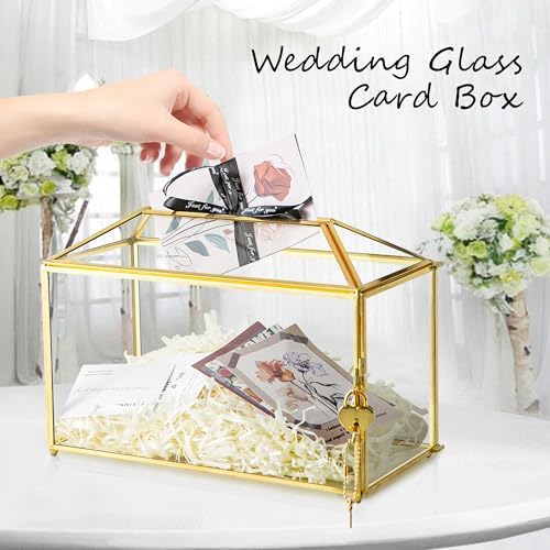 12.6" x 6" x 9" Wedding Card Box with Slot and Lock, Glass Card Holder for Party Reception, Centerpiece, Home Decorative, Gold (Glass Box Only) Slot Length 7.3 Inche - Image 3