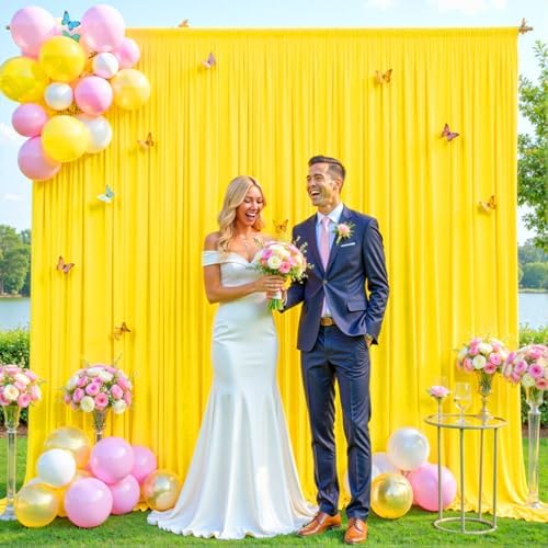 10ft x 7ft Yellow Backdrop Curtain for Parties Yellow Wrinkle Free Backdrop Drapes Panels for Birthday Party Baby Shower Wedding Photo Photography Polyester Fabric Background Decoration by Suppromo