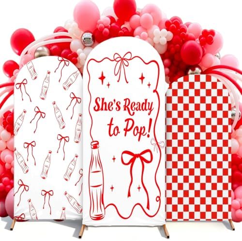 3 Pcs She's Ready to Pop Arch Backdrop Cover 4ft 5ft 6ft Red and White by Unknown