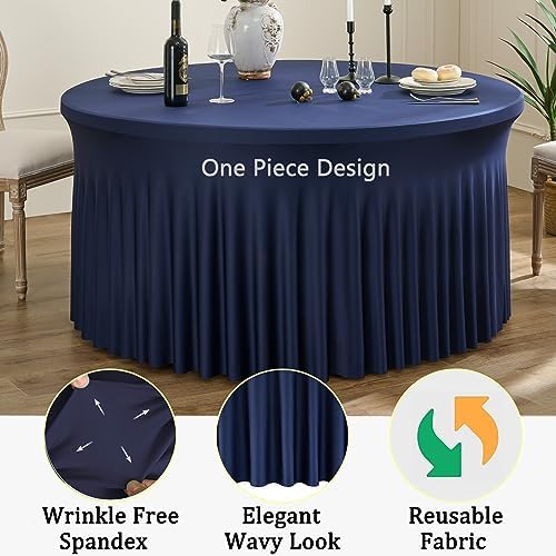 8 Pack Navy Blue Spandex Round Tablecloths for 72inch Table, Wrinkle Free 132in Stretchy Fitted 6ft Tablecloths, Round Table Clothes Covers with Skirt for Wedding Birthday Parties Banquet - Image 4