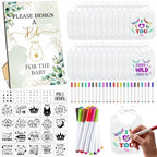 Panitay 100 Pcs DIY Baby Bibs Decorating Kit 50 White Bibs 25 Stencils 24 Markers 1 Baby Shower Game Sign by Panitay