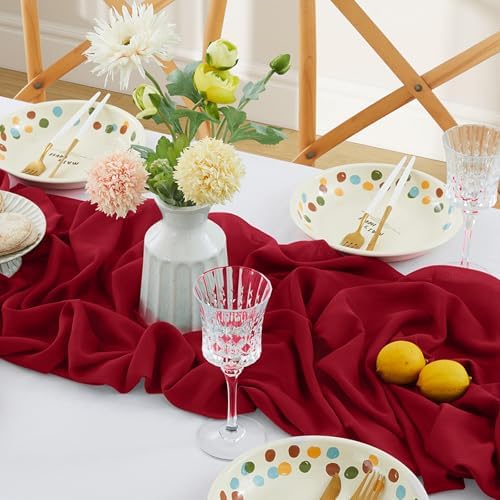 Horbaunal 12 Pack Burgundy Chiffon Table Runners 10FT, 29x120 Inches - Image 3