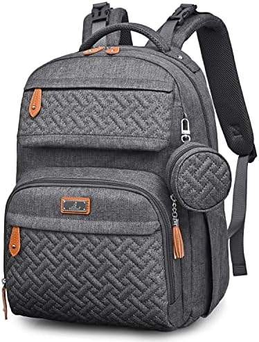 BabbleRoo Diaper Bag Backpack - Travel Large Baby Diaper Bag with Changing pad, Waterproof Baby Bags for Mom & Dad, Unisex Bags with Pacifier Case, Luggage Strap & Stroller Clips - Dark Gray by BabbleRoo