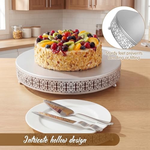 Wenqik Silver Metal Cake Stand 16 Inch with Cutting & Spatula - Image 3