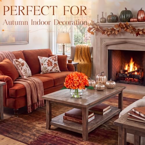 Zeyune 2 Pack Fall Orange Hydrangea Artificial Flowers with Vase Faux Water Autumn Silk Fake Flowers Realistic Faux Flower for Thanksgiving Wedding Party Home Table Centerpiece Decoration - Image 5