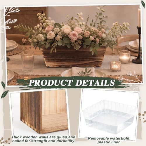 Dandat 2 Set 10 Inch Wooden Flower Box Rustic Table Centerpieces,Dark Brown - Image 3