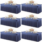 6 Pack Navy Blue Spandex Tablecloth for 4FT Rectangle Tables, Fitted Stretch Table Cover with Skirt, Wrinkle Free Washable Elastic Table Cloth for 4 Foot Folding Table, Wedding Banquet Baby Shower by Gogoparti