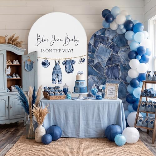 Moukeren Blue Jean Baby Arch Backdrop Cover 6ft and 7.2ft for Denim and Diamonds Themed Baby Shower Party Gender Reveal Birthday Party Banquet Photo Arches Background Decorations - Image 4
