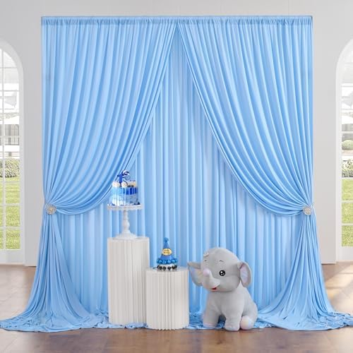 50ft×10ft Baby Blue Wrinkle Free Backdrop Curtains for Parties, 10 Panels 5×10ft Soft Silky Polyester Blue Photo Backdrop Drapes for Boy Birthday Elephant Themed Party Gender Reavel Photography - Image 2