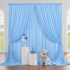 20ft x 10ft Wrinkle Free Baby Blue Backdrop Curtain for Boy Birthday Party,4 Panels 5×10ft Soft Silky Polyester Blue Photo Backdrop Drapes for Baby Shower Gender Reveal Wedding Photography - Image 2