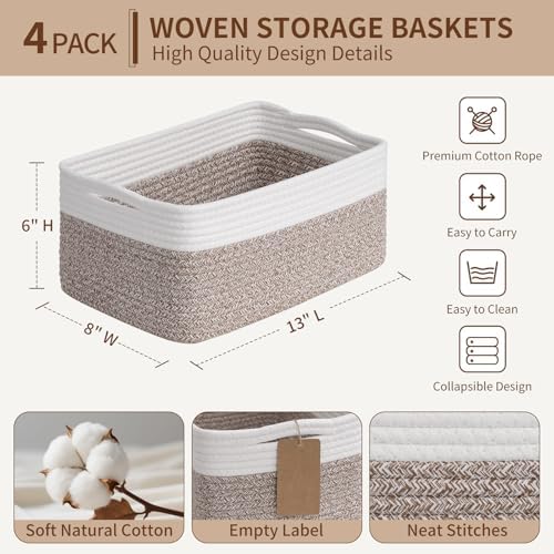 Goodpick 4 Pack Storage Baskets for Organizing Shelves, Brown & White - Image 3