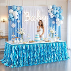 Wish Care 9ft Blue Sequin Table Skirt for Rectangle Tables Curly Willow Ocean Tutu Skirt Under The Sea Baby Shark Ruffle Table Cloth Desk Skirts for Birthday Baby Shower Theme Party Table Decorations - Image 2