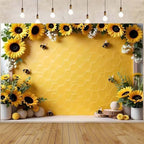 Yellow Sunflower Honey Photography Background Sweet Bee Backdrop Bee Theme Princess Girl Birthday Party Decoration Suitable for Home Decoration Spring Party Baby Shower Banner(B, 8x6feet) by JICONEE