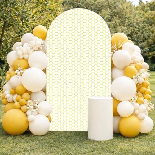 Arch Backdrop Cover Happy Sweet Bee Day Baby Shower Prop Chiara Arch Wall Yellow Honeycomb Bee 1st Birthday Party Baptism Fiesta Parties Decorations (7.2FT,4678) by Uoimystify