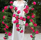 2Pcs 12Ft Bendable Flower Garland Faux Rose Vine for Wedding Decor,Fuchsia - Image 3