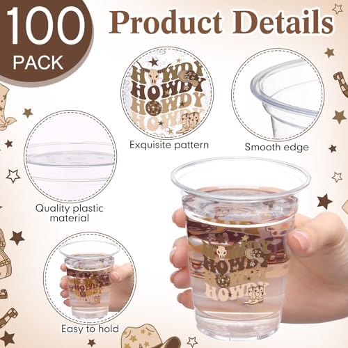 100 Pcs Western Cowboy Plastic Cups for Party Supplies, 12 oz - Image 2