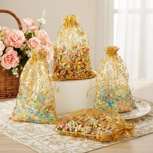 Kigeli 100 Pcs 8 x 12 Inch Large Organza Gift Bags Wedding Party Favor Candy Toys Makeup Pouches Gift Drawstring Jewelry Bag for Wedding Baby Shower Christmas Party Favors(Gold,Rose) - Image 6