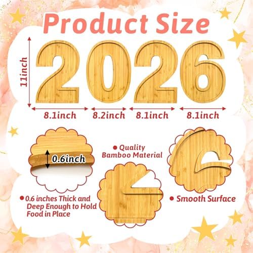 4 PCS 2026 Charcuterie Boards Wooden Numbers Fillable Boxes Reusable Wedding Serving Tray for Party Centerpieces Decoration Back to School Decor Platter for Birthday Grad Baby Shower Tabletop Supply - Image 4