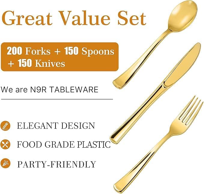N9R 500PCS Gold Plastic Silverware, Disposable Plastic Cutlery/Utensils - Image 5