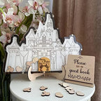 Personalized Wedding Wooden Guest Book: Creative Acrylic Custom Name Alternative Inserts Box DIY Custom Rustic Wedding Heart Drop Guest Book for Graduation Anniversary Wedding Decor (Castle) - Image 3
