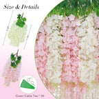 40 Pack White Pink Wisteria Hanging Flowers, Fake Flowers for Decoration, Artificial Hanging Flowers,Vines for Bedroom,Flower Garland for Home,Party,Garden, Wall,Wedding Decoration(3.6 Ft/Pcs) - Image 6