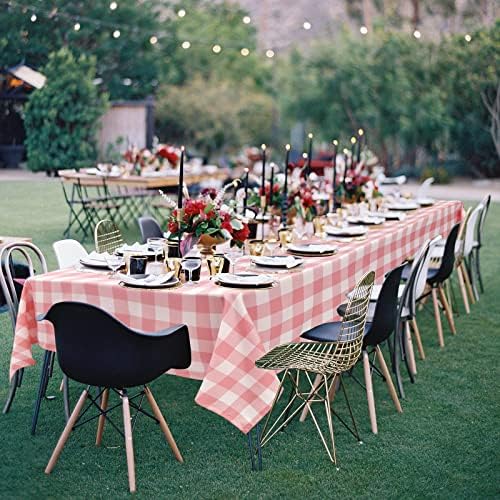 Hiasan Plaid Tablecloth 2 Pack, 54 x 108 inch, Peach Pink and White - Image 2