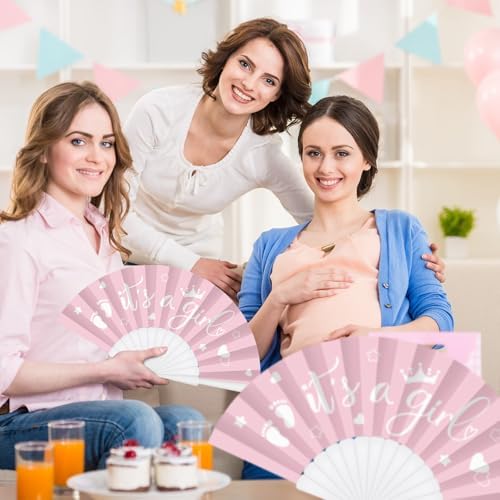Cinrobiye 24 Pcs Baby Shower Folding Hand Fans for Guest Bear Baby Shower Hand Fans Colorful Foldable Handheld Fan for Gender Reveal Baby Shower Celebration Party Favors Supplies(Pink) - Image 4