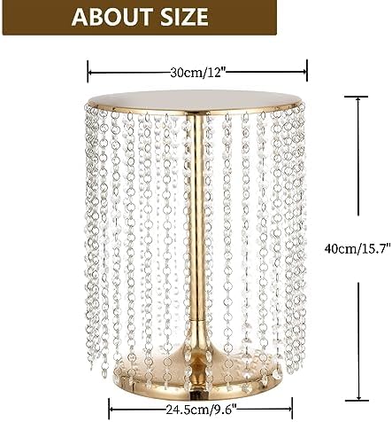Wedding Cake Stand for Dessert Table 12 Inch Gold Crystal Pendants Metal Cake Stand Serves as A Round Dessert Cupcake Display Plate 16 Inch Tall (Gold) - Image 6