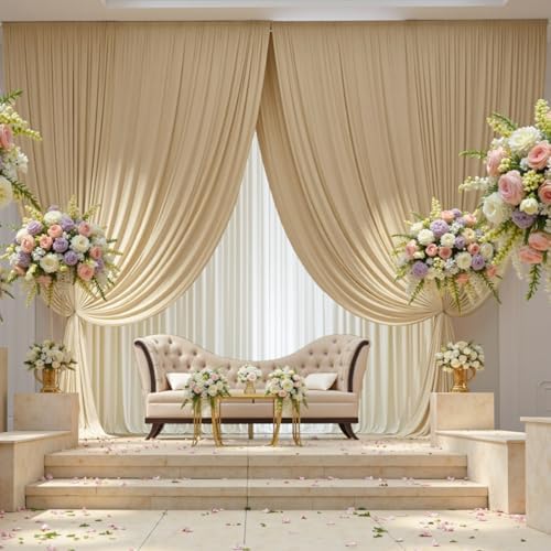 20ft×12ft Wrinkle Free Champagne Backdrop Curtain for Wedding Parties, 4 Panels 5×12ft Long Silky Polyester Fabric Backdrop Drapes Photo Back Drop Curtains for Birthday Photography Background Cloth - Image 2