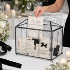 Glass Cards Box with Slot & Lock - 10.2" x 5.9" x 8" Vintage Geometric, Wedding Receptions, Home Reception, Tabletop Decor, Christmas Party, Black - Slot Length 6.1 Inches - Image 2